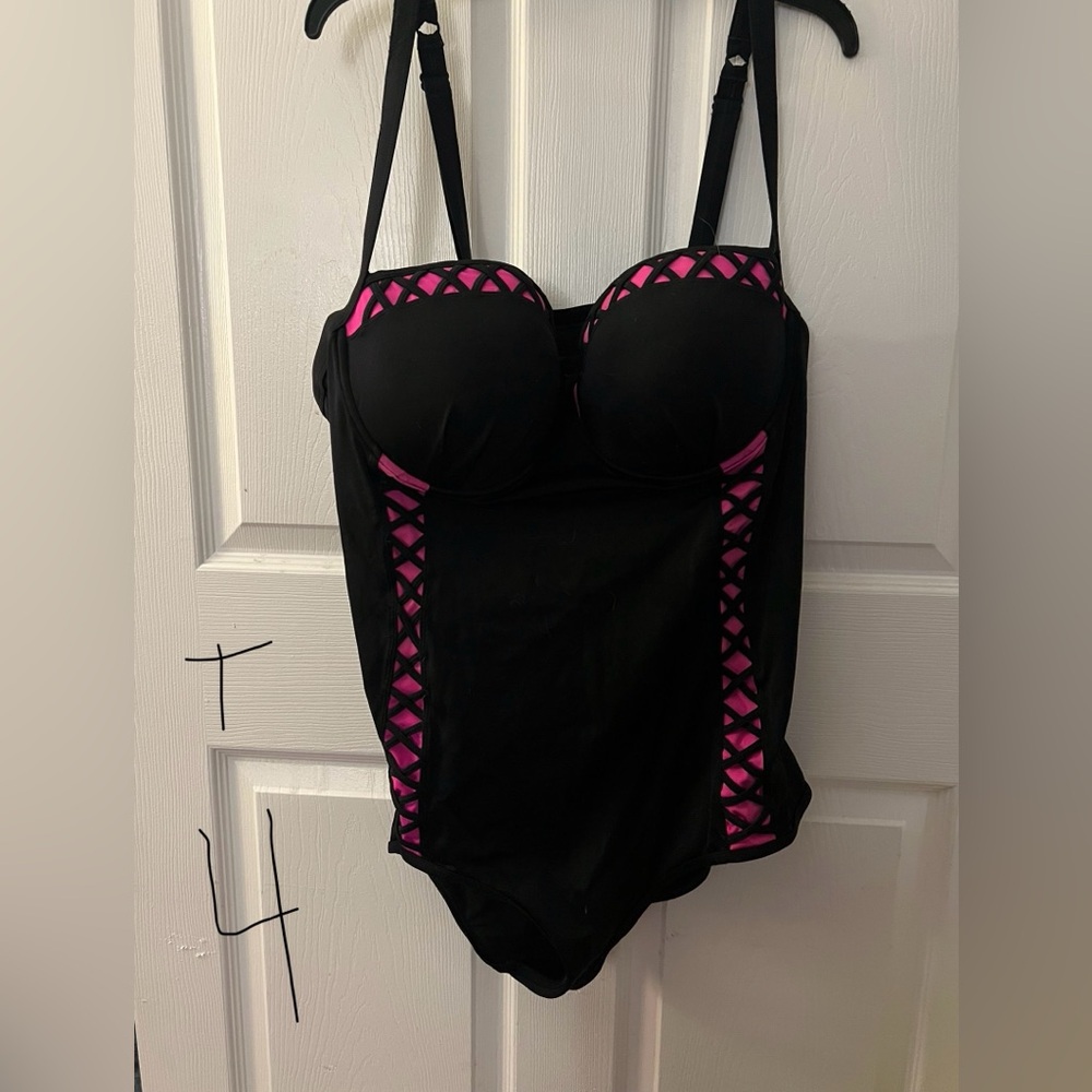 Torrid Black and Pink One Piece Swimsuit